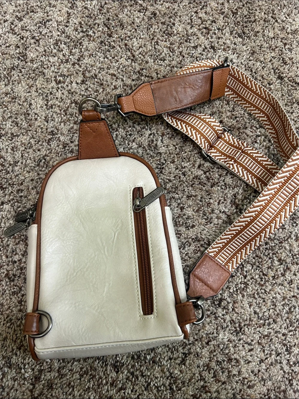Wrangler Cream and Brown Crossbody Sling Bag with Branded Strap